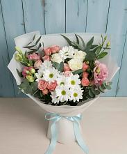 Букет цветов из:  Розы, Лизиантусы и Хризантемы в Бурмакино