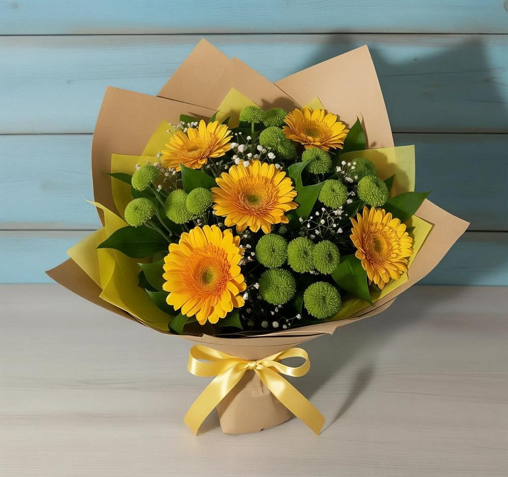Букет цветов из: Герберы и Хризантемы в Бурмакино