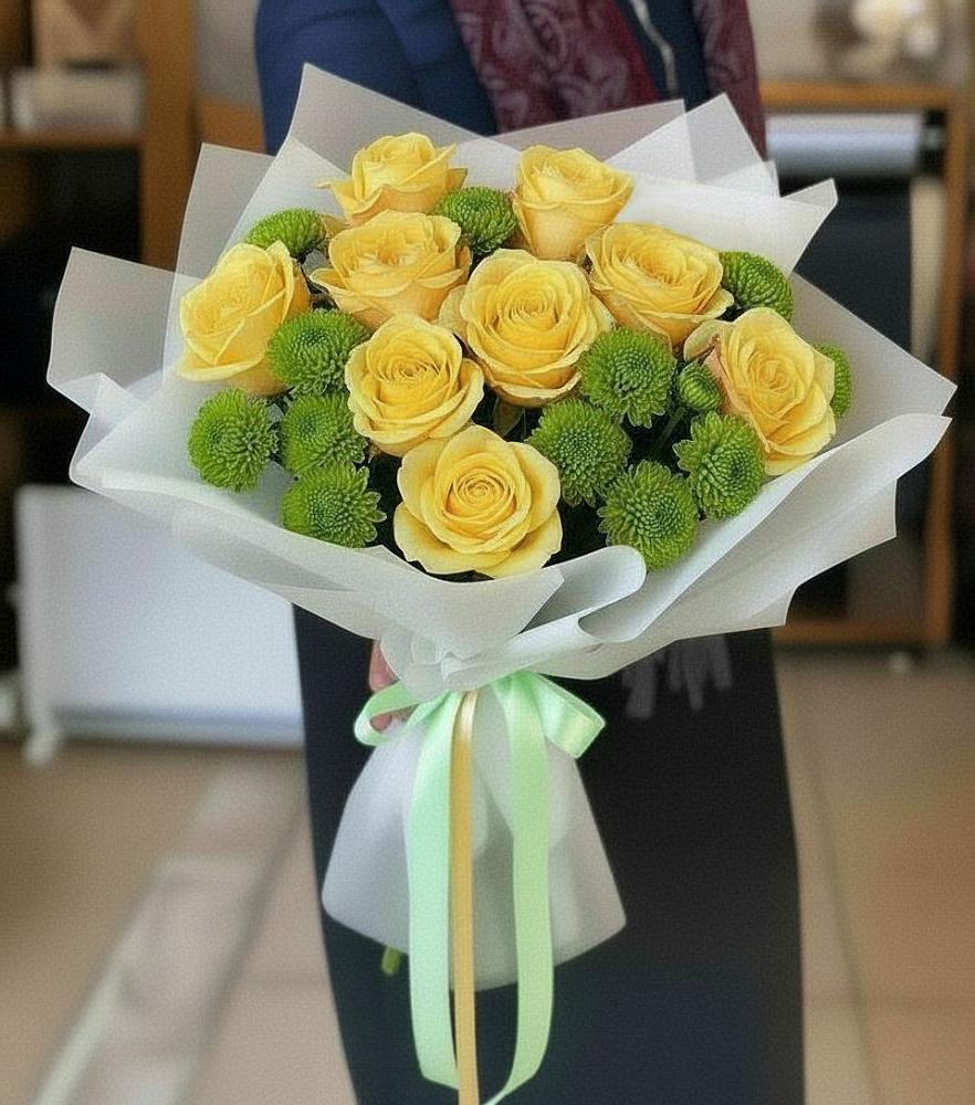 Букет цветов из: Хризантемы и Розы в Бурмакино