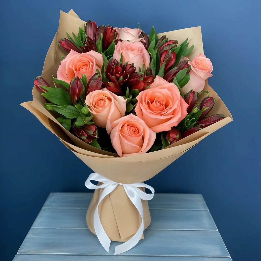 Букет цветов из: Розы и Альстромерии в Бурмакино