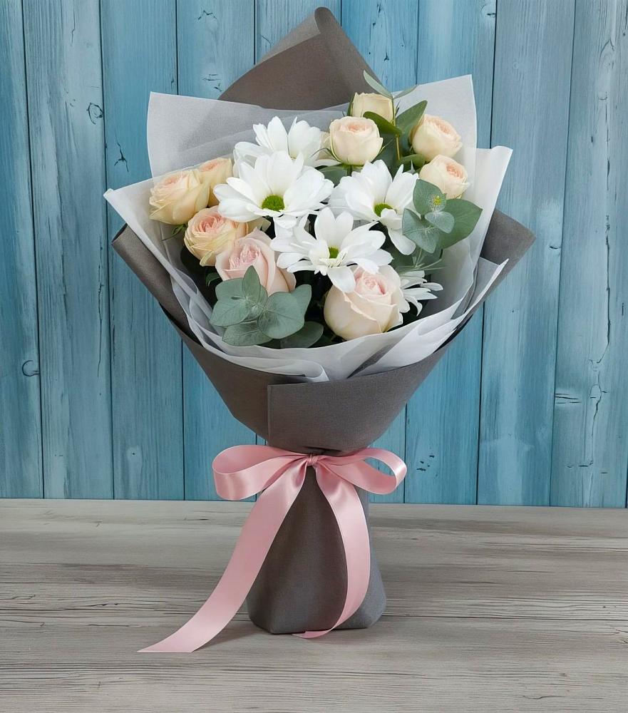 Букет цветов из: Хризантемы и Розы в Бурмакино