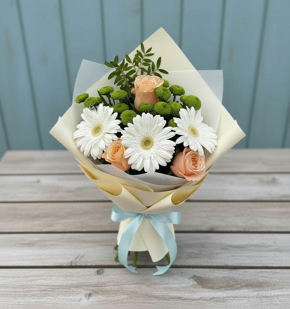 Букет цветов из: Герберы, Розы и Хризантемы в Бурмакино