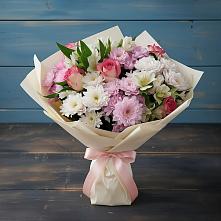 Букет цветов из:  Хризантемы, Альстромерии и Розы в Бурмакино