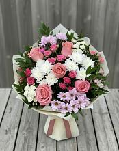 Букет цветов из:  Альстромерии, Гвоздики, Розы и Хризантемы в Бурмакино