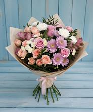 Букет цветов из:  Хризантемы, Розы и Альстромерии в Бурмакино
