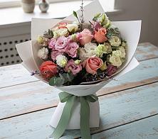 Букет цветов из:  Розы, Лизиантусы и Гвоздики в Бурмакино